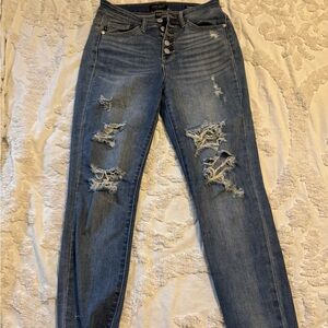 Judy Blue Distressed Dark Blue Skinny Jeans